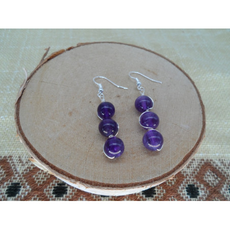 Boucles d'oreilles Triple Perles Améthyste