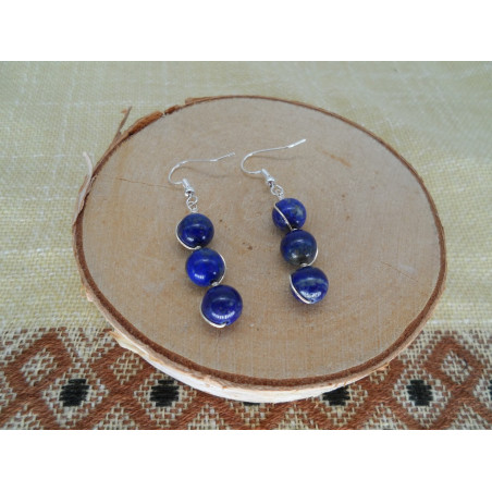 Boucles d'oreilles Triple Perles Lapis Lazuli