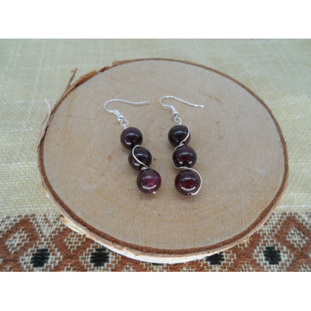 Boucles d'oreilles Triple Perles Grenat