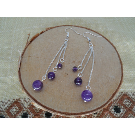 Boucles d'oreilles Triple Perles Améthyste