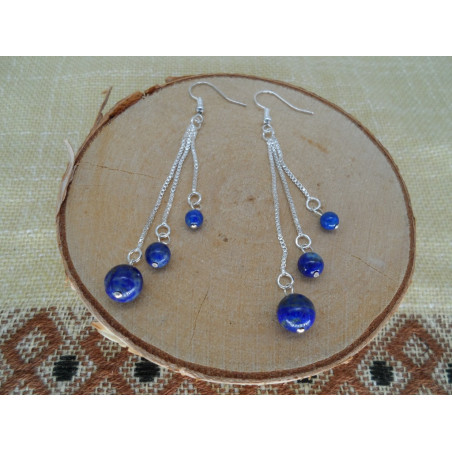 Boucles d'oreilles Triple Perles Lapis Lazuli