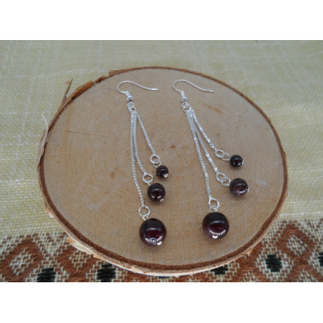 Boucles d'oreilles Triple Perles Grenat