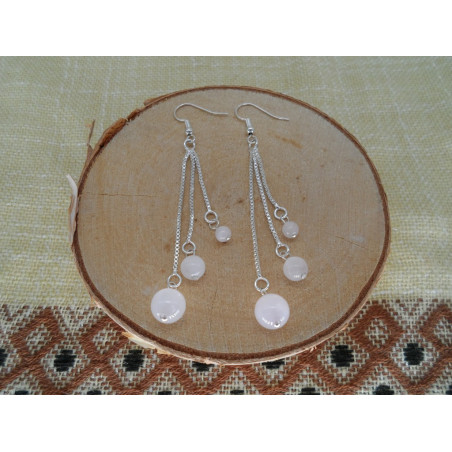 Boucles d'oreilles Triple Perles Quartz Rose